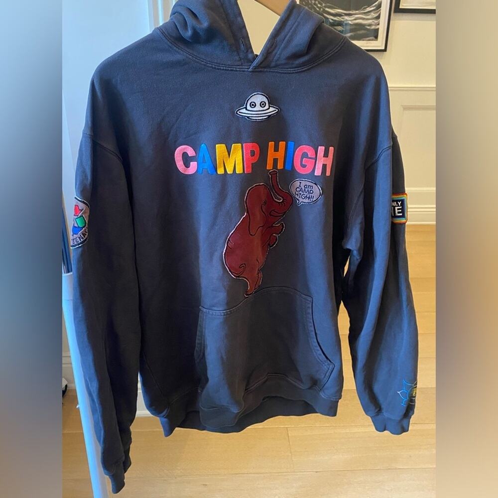 Camp High collective patch hoodie black cotton Rare sweatshirt Graphic Large